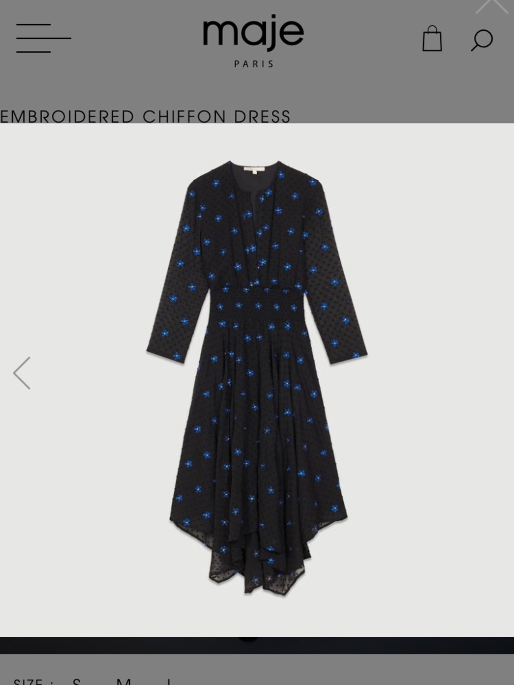 Maje Chiffon Dress with Blue Floral Accents
